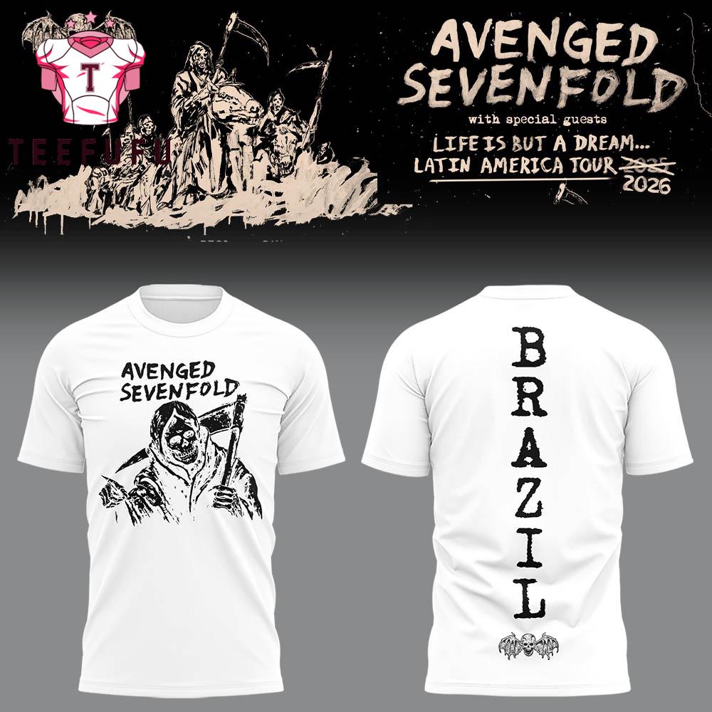 Avenged Sevenfold Life is But A Dream Latin America Tour 2026 White Design T Shirt