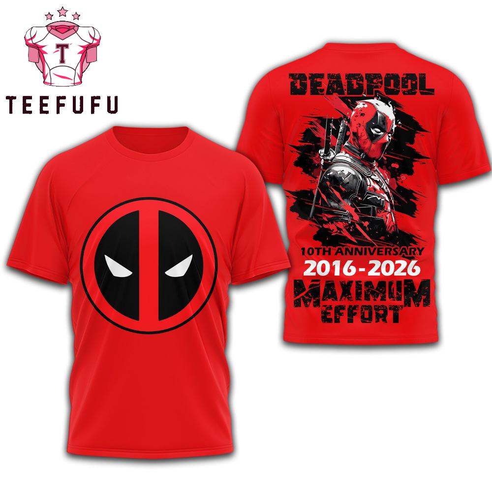 Deadpool 10th Anniversary 2016-2026 Red T Shirt