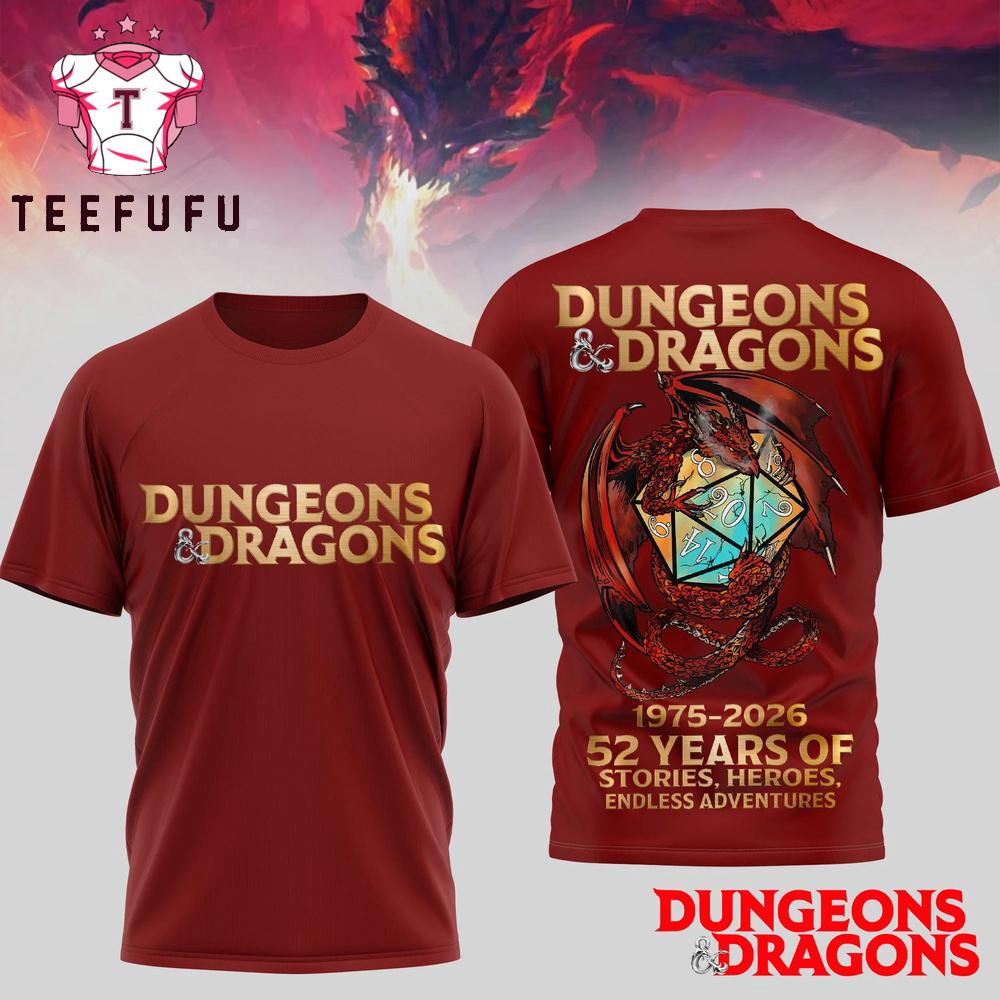 Dungeons Dragons 52 Years 1975-2026 Limited Edition Red T Shirt