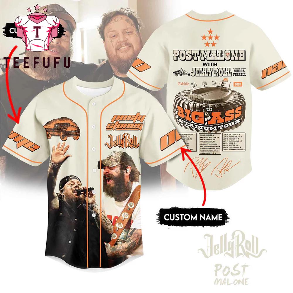Post Malone With Jelly Roll Big Ass Stadium Tour 2025 Pesonalized Baseball Jersey